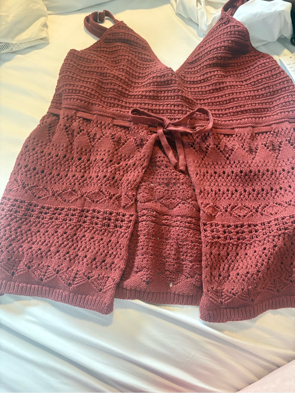 Nikka K Burgundy Openwork Drawstring Cardigan